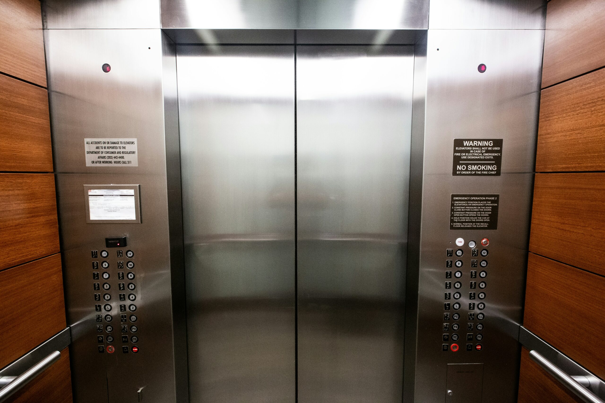 The inside of an elevator doors.